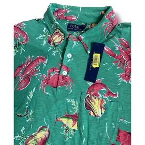 Polo Ralph Lauren Mens XL Green Lobster Crab Nautical Print Slub Jersey Polo AOP